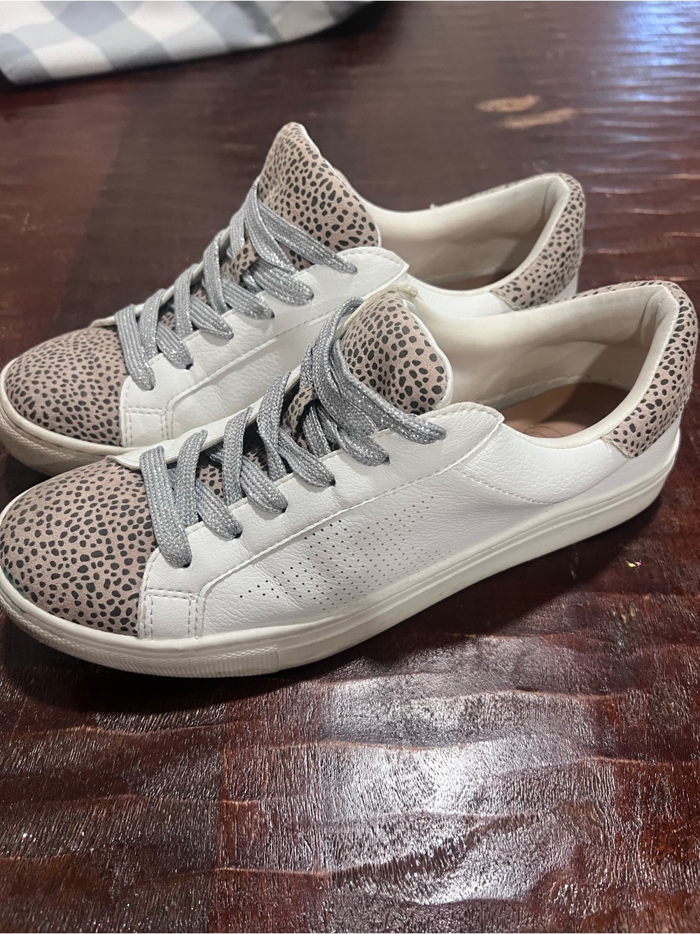 Universal Thread White Sneakers with Taupe Leopard Accents